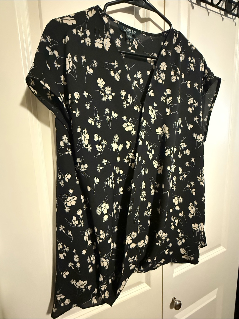 Ralph Lauren Black Floral Surplice Short Sleeve Blouse